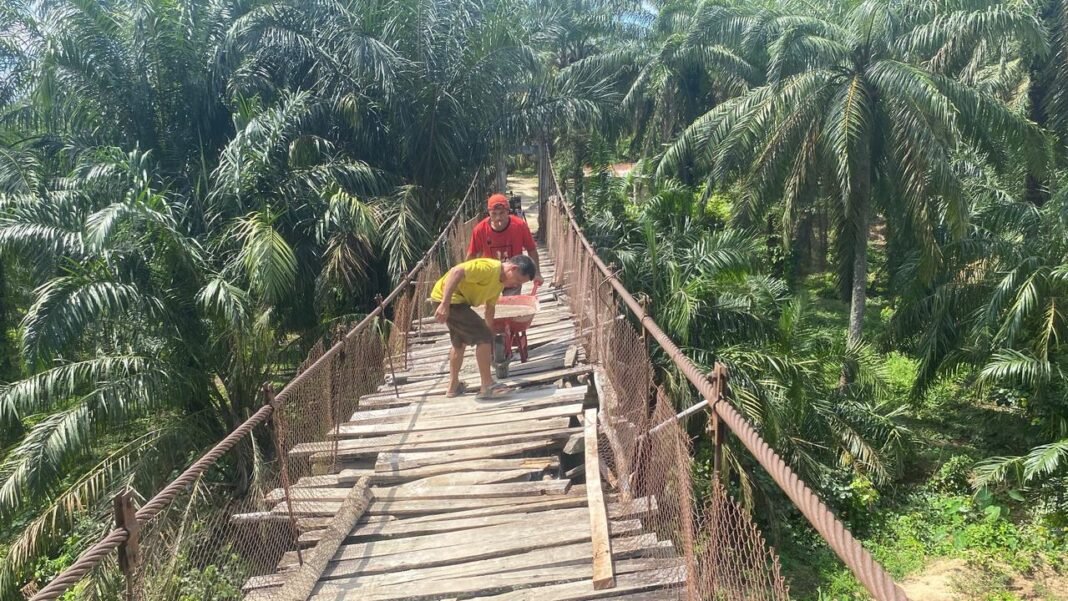Satgas Kodim 0212/TS Bangun Jembatan Gantung Penghubung Antarwilayah di Kec. Halongonan, Paluta Satgas Kodim 0212/TS Bangun Jembatan Gantung Penghubung Antarwilayah di Kec. Halongonan, Paluta