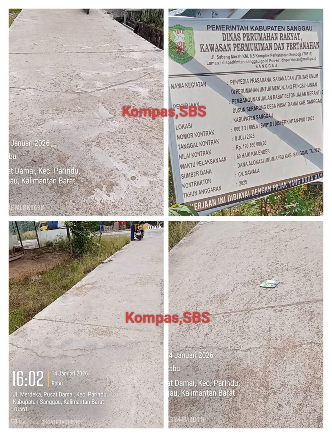 Belum Setahun : Jalan Meranti 1 dan 2 Dusun Saranrong Sanggau, Fisiknya Rusak Berat Belum Setahun : Jalan Meranti 1 dan 2 Dusun Saranrong Sanggau, Fisiknya Rusak Berat