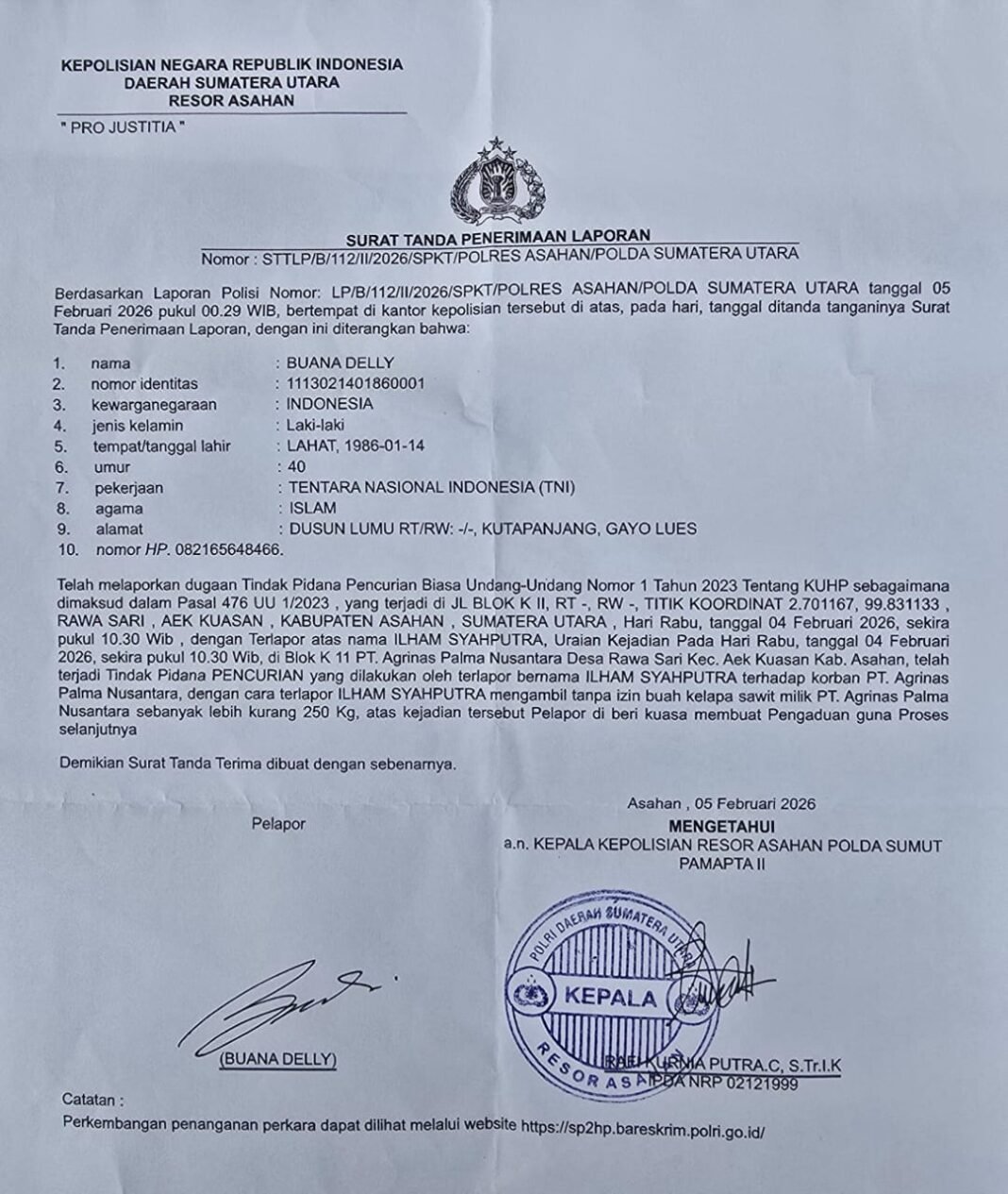 “Ketangkap Tangan Diduga Mencuri Buah Kelapa Sawit Milik PT. APN, MIS Di Tahan Polres Asahan” “Ketangkap Tangan Diduga Mencuri Buah Kelapa Sawit Milik PT. APN, MIS Di Tahan Polres Asahan”