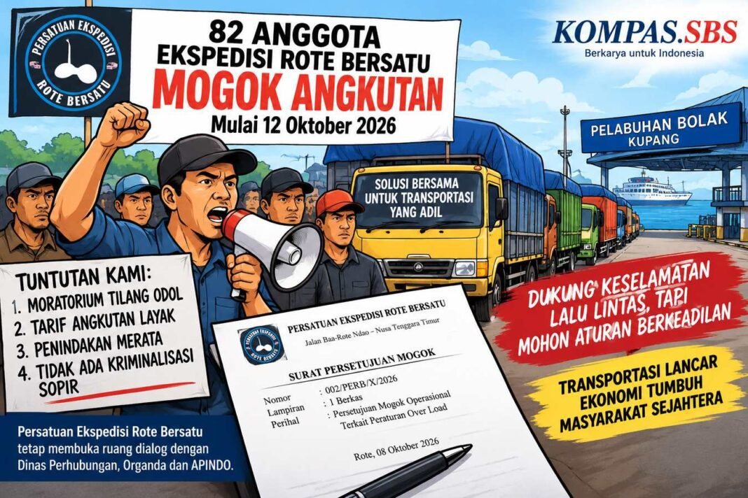 82 Anggota Ekspedisi Rote Bersatu Sepakat Mogok Angkutan Mulai 12 Oktober, Tuntut Moratorium Tilang ODOL 82 Anggota Ekspedisi Rote Bersatu Sepakat Mogok Angkutan Mulai 12 Oktober, Tuntut Moratorium Tilang ODOL
